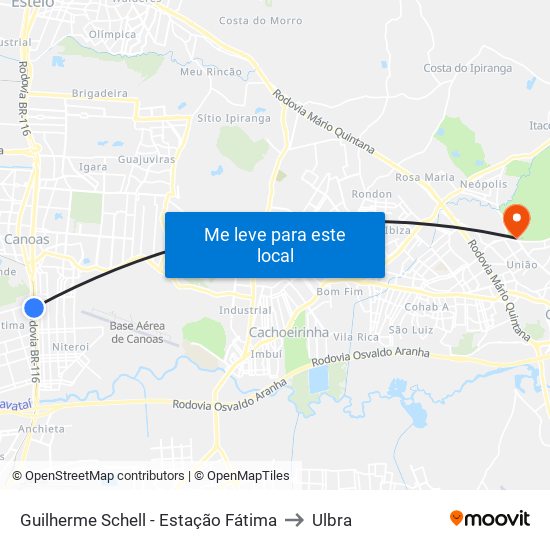 Guilherme Schell - Estação Fátima to Ulbra map