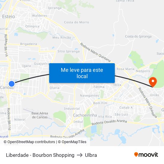 Liberdade - Bourbon Shopping to Ulbra map