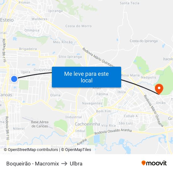 Boqueirão - Macromix to Ulbra map