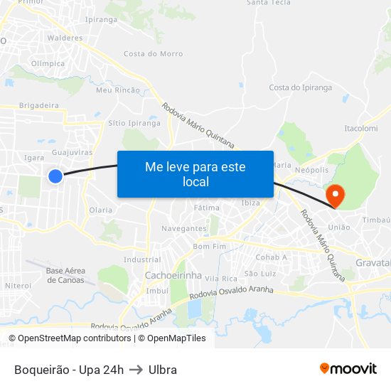 Boqueirão - Upa 24h to Ulbra map