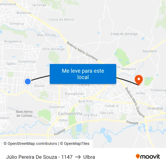 Júlio Pereira De Souza - 1147 to Ulbra map