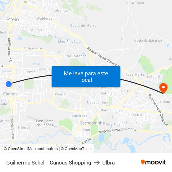 Guilherme Schell - Canoas Shopping to Ulbra map