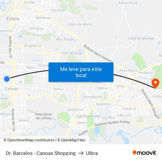 Dr. Barcelos - Canoas Shopping to Ulbra map