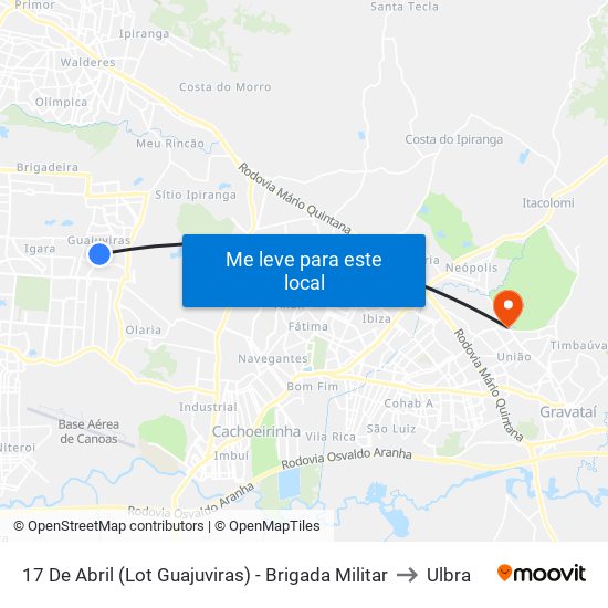 17 De Abril (Lot Guajuviras) - Brigada Militar to Ulbra map