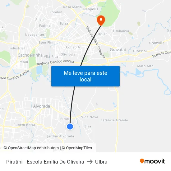 Piratini - Escola Emília De Oliveira to Ulbra map