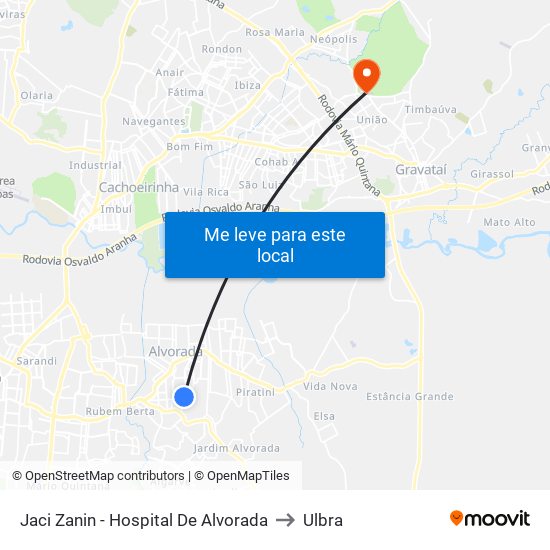 Jaci Zanin - Hospital De Alvorada to Ulbra map