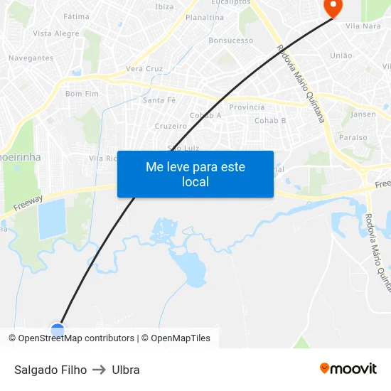 Salgado Filho to Ulbra map