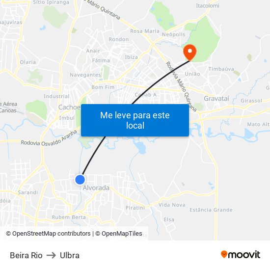 Beira Rio to Ulbra map