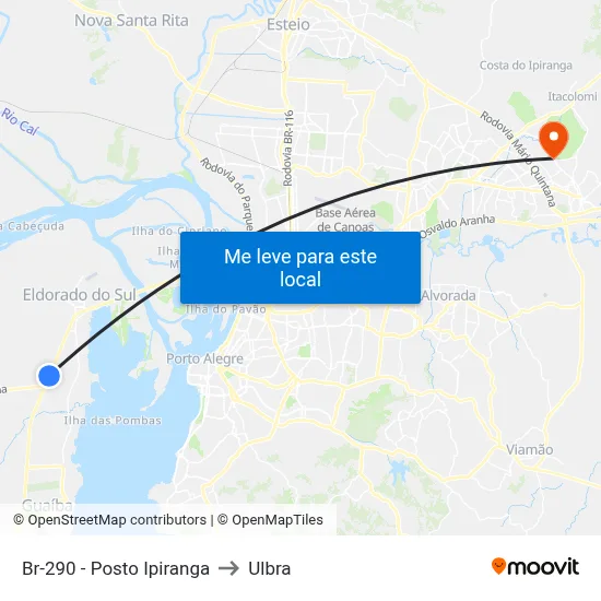 Br-290 - Posto Ipiranga to Ulbra map