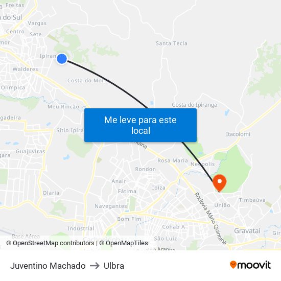 Juventino Machado to Ulbra map