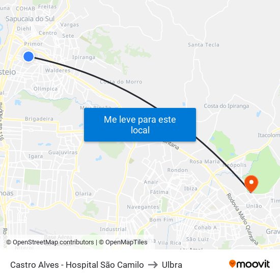 Castro Alves - Hospital São Camilo to Ulbra map