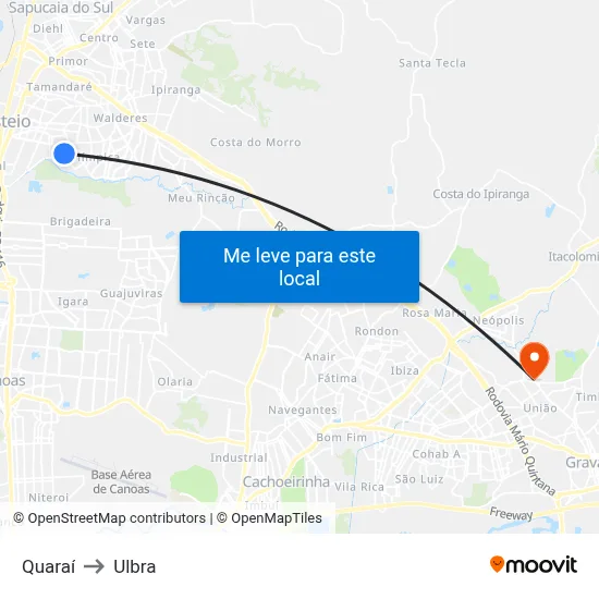 Quaraí to Ulbra map