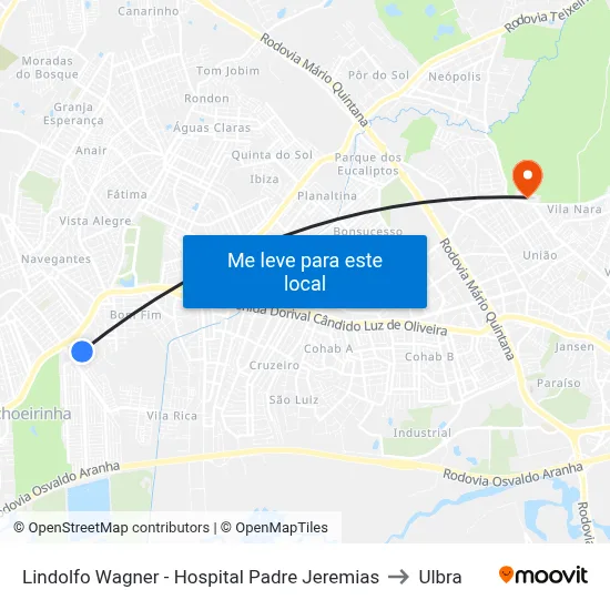 Lindolfo Wagner - Hospital Padre Jeremias to Ulbra map