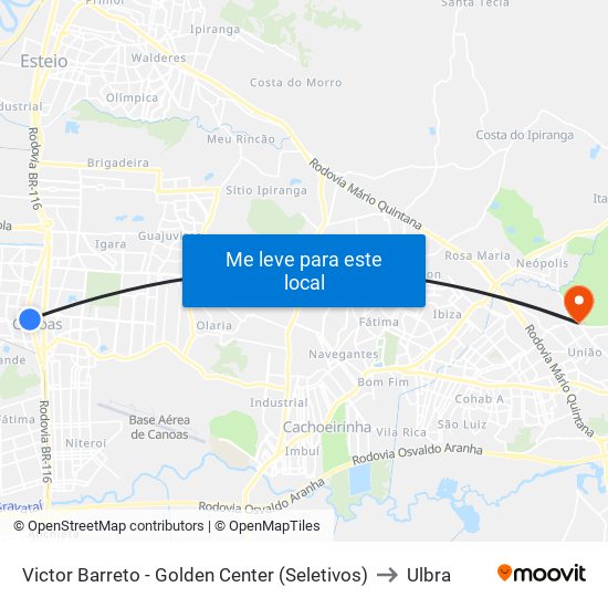Victor Barreto - Golden Center (Seletivos) to Ulbra map