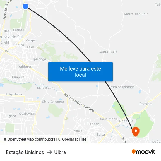Estação Unisinos to Ulbra map