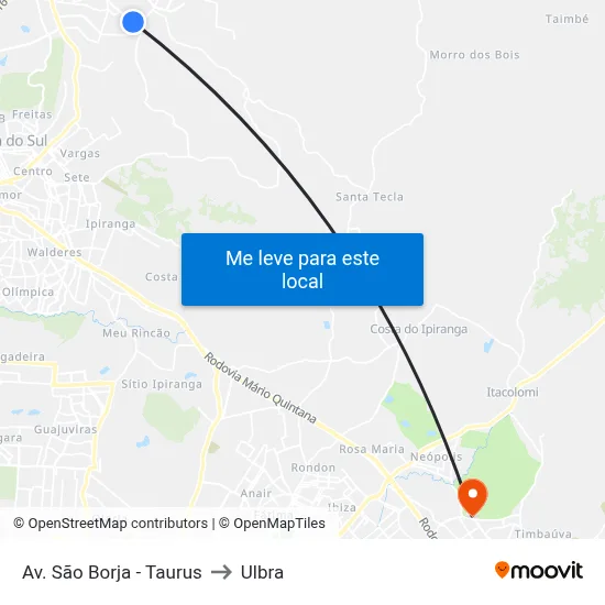 Av. São Borja - Taurus to Ulbra map