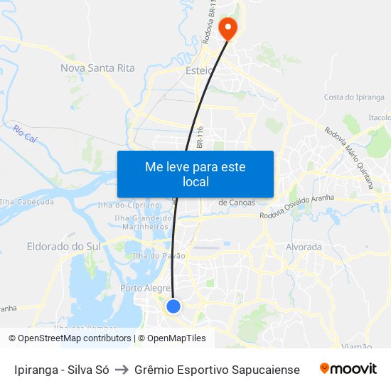 Ipiranga - Silva Só to Grêmio Esportivo Sapucaiense map
