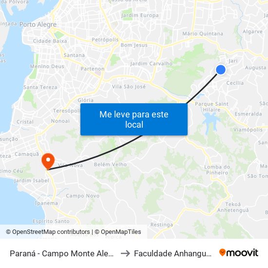 Paraná - Campo Monte Alegre to Faculdade Anhanguera map
