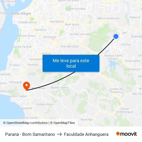 Paraná - Bom Samaritano to Faculdade Anhanguera map