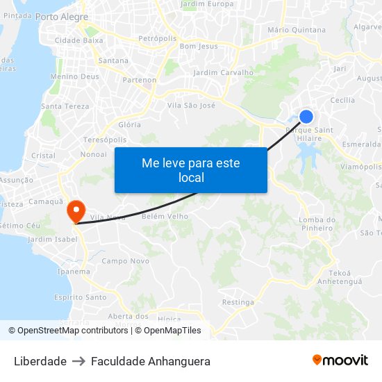 Liberdade to Faculdade Anhanguera map