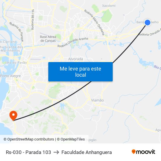 Rs-030 - Parada 103 to Faculdade Anhanguera map