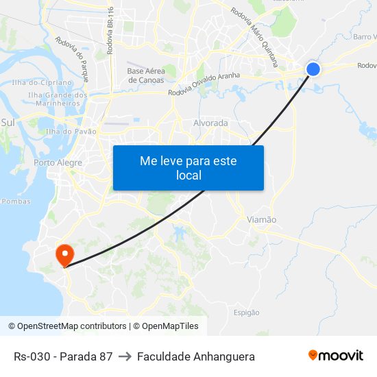 Rs-030 - Parada 87 to Faculdade Anhanguera map