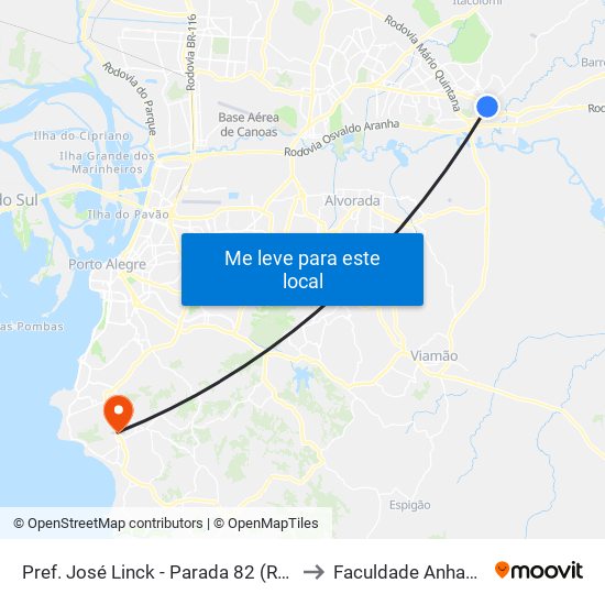 Pref. José Linck - Parada 82 (Rodoviária) to Faculdade Anhanguera map