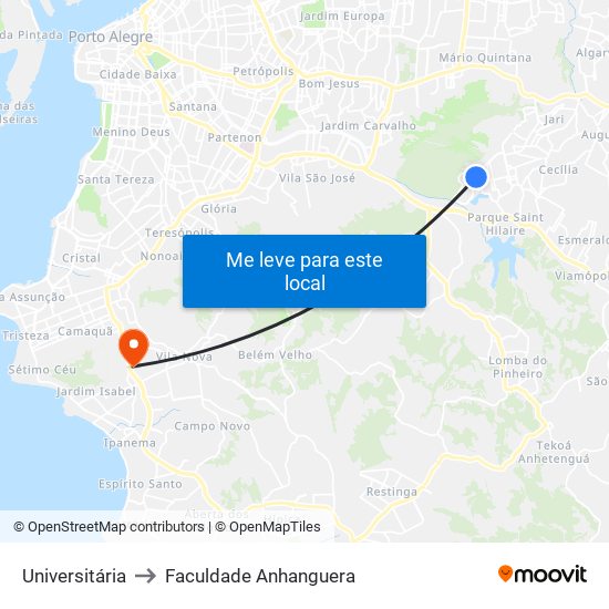 Universitária to Faculdade Anhanguera map