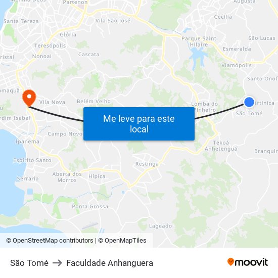 São Tomé to Faculdade Anhanguera map