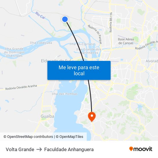 Volta Grande to Faculdade Anhanguera map