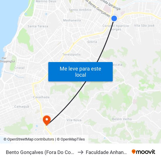 Bento Gonçalves (Fora Do Corredor) to Faculdade Anhanguera map