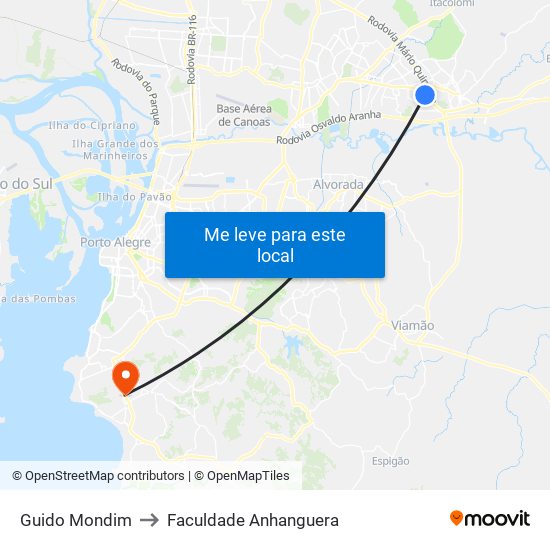 Guido Mondim to Faculdade Anhanguera map