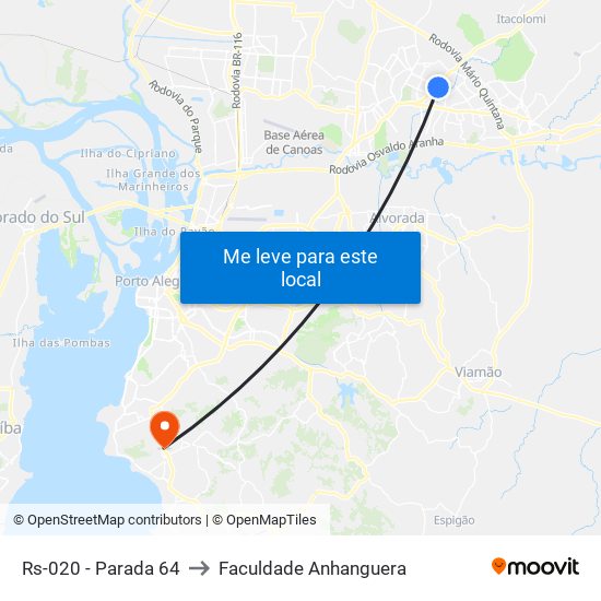 Rs-020 - Parada 64 to Faculdade Anhanguera map