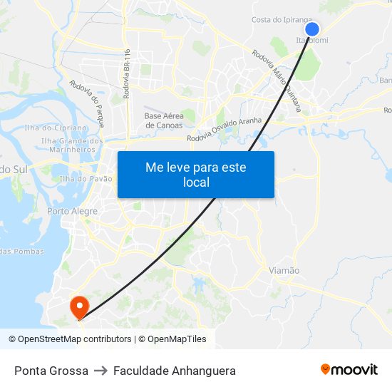 Ponta Grossa to Faculdade Anhanguera map