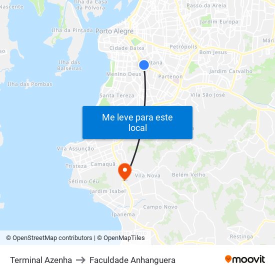 Terminal Azenha to Faculdade Anhanguera map