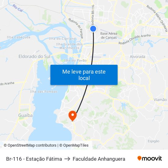 Br-116 - Estação Fátima to Faculdade Anhanguera map