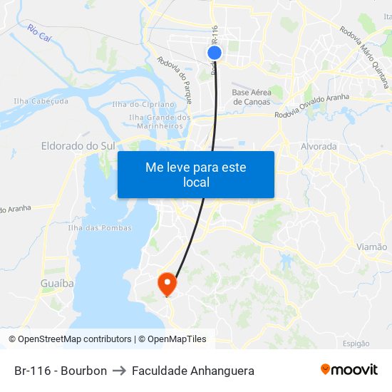 Br-116 - Bourbon to Faculdade Anhanguera map