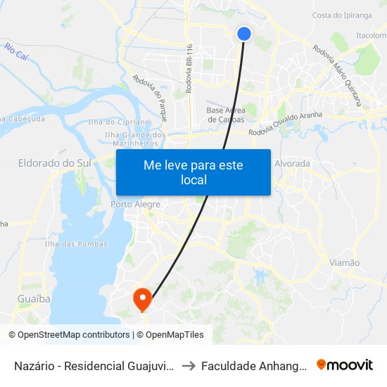 Nazário - Residencial Guajuviras 1 to Faculdade Anhanguera map