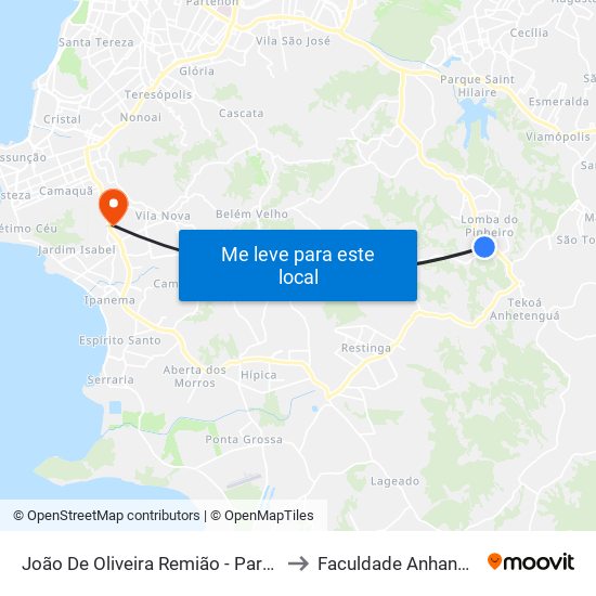 João De Oliveira Remião - Parada 16 to Faculdade Anhanguera map