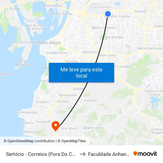 Sertório - Correios (Fora Do Corredor) to Faculdade Anhanguera map