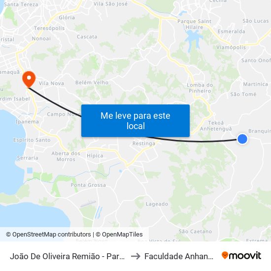 João De Oliveira Remião - Parada 28 to Faculdade Anhanguera map