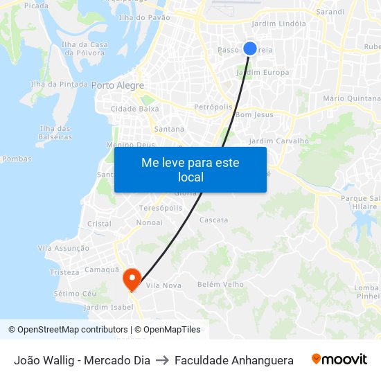 João Wallig - Mercado Dia to Faculdade Anhanguera map