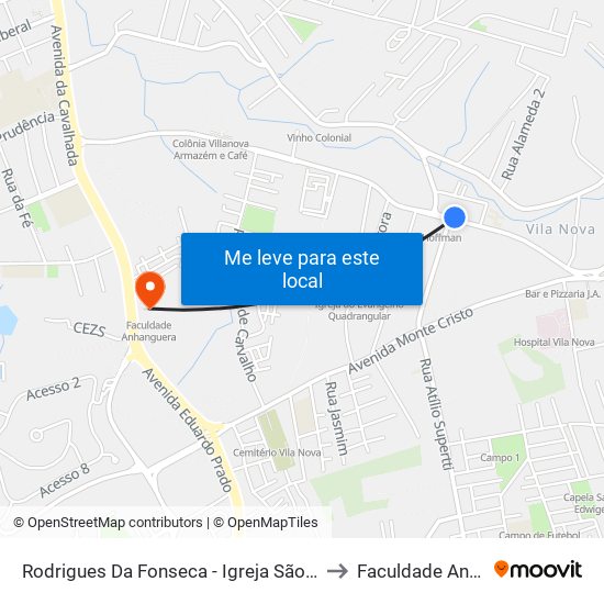 Rodrigues Da Fonseca - Igreja São José Da Vila Nova to Faculdade Anhanguera map