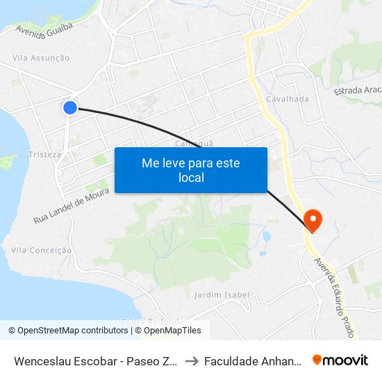 Wenceslau Escobar - Paseo Zona Sul to Faculdade Anhanguera map