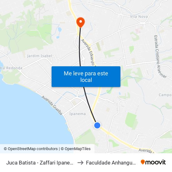 Juca Batista - Zaffari Ipanema to Faculdade Anhanguera map