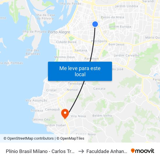 Plínio Brasil Milano - Carlos Trein Filho to Faculdade Anhanguera map
