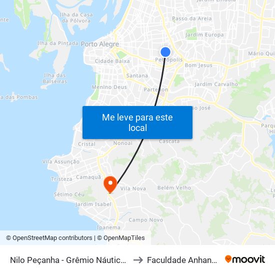 Nilo Peçanha - Grêmio Náutico União to Faculdade Anhanguera map