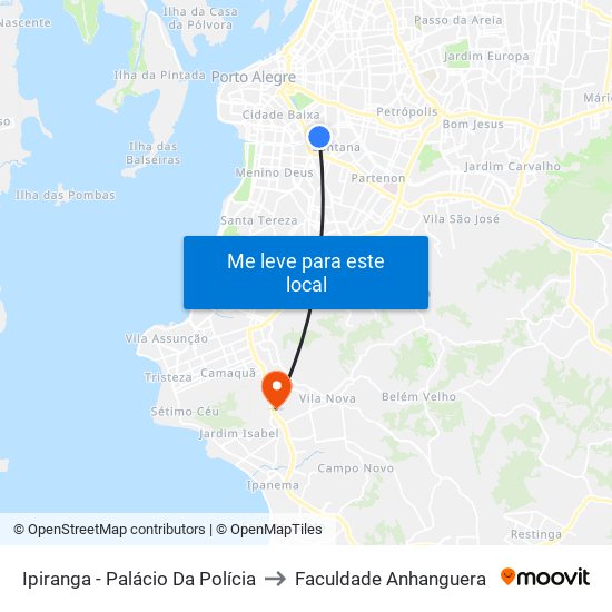 Ipiranga - Palácio Da Polícia to Faculdade Anhanguera map