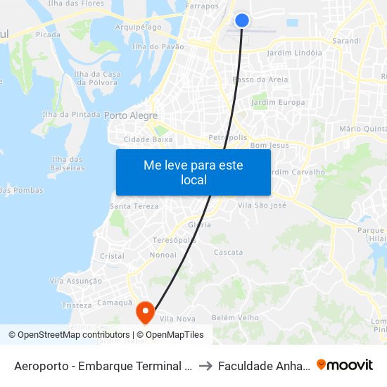 Aeroporto - Embarque Terminal 1 (2° Andar) to Faculdade Anhanguera map