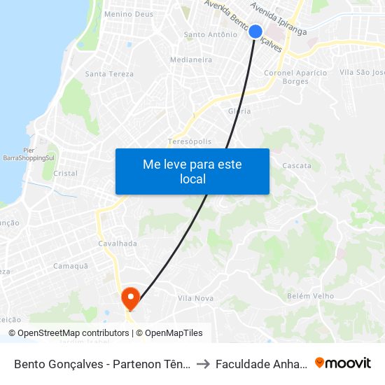 Bento Gonçalves - Partenon Tênis Clube Cb to Faculdade Anhanguera map